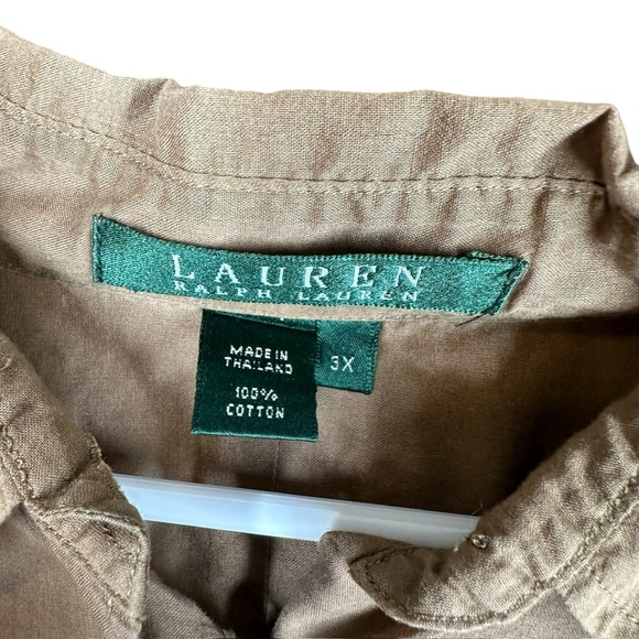 Lauren Ralph Lauren Women’s 3X Tan Plus Button LS Shirt Gorpcore Neutral Casual - Picture 3 of 12